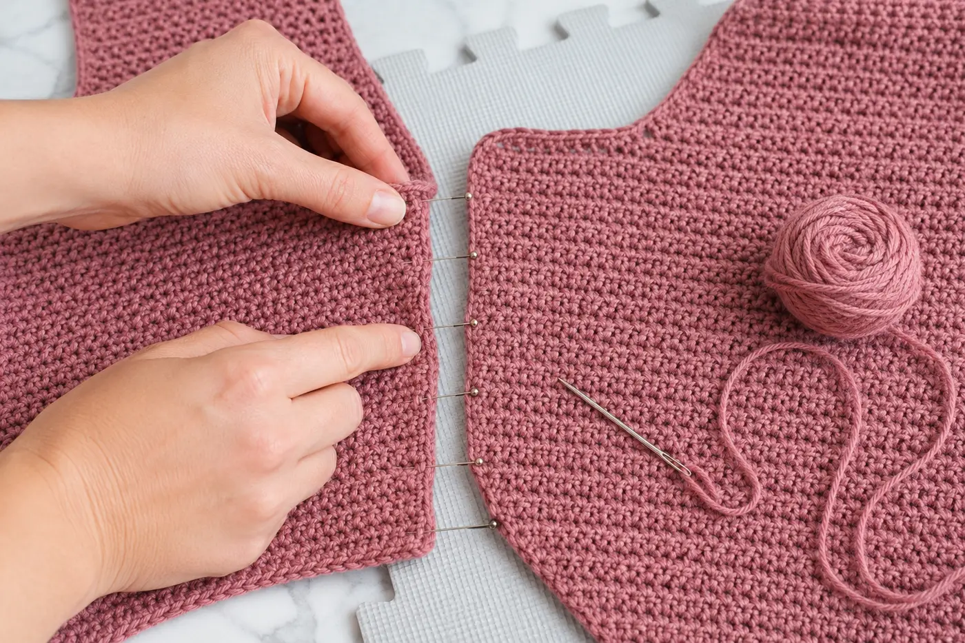 Pinning crochet cardigan panels for seaming